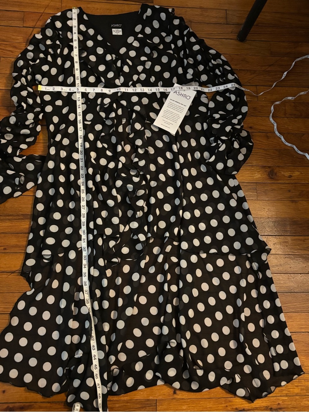 ASHRO Women’s Hi Low Maxi Top Black & White Polka Dot Ruffle